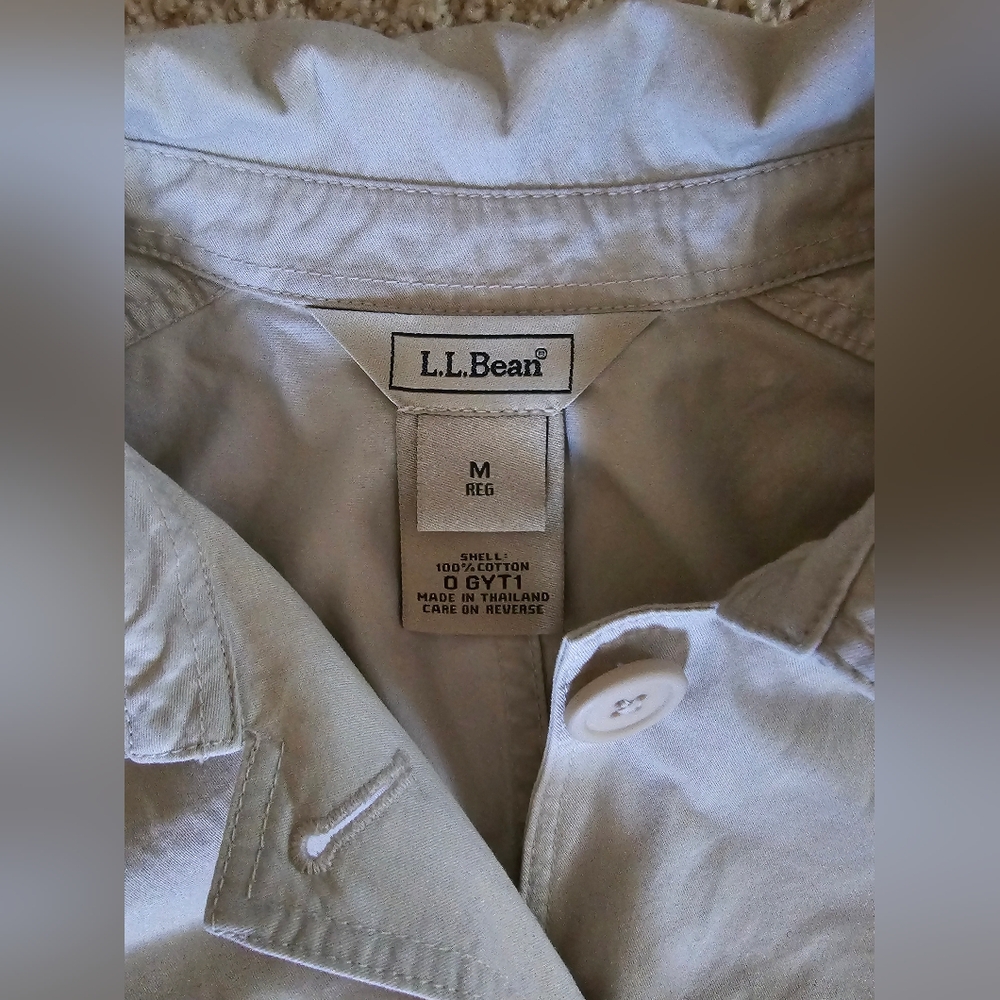 LL BEAN Womens M light beige jacket 100% cotton lightweight button up - Picture 6 of 7